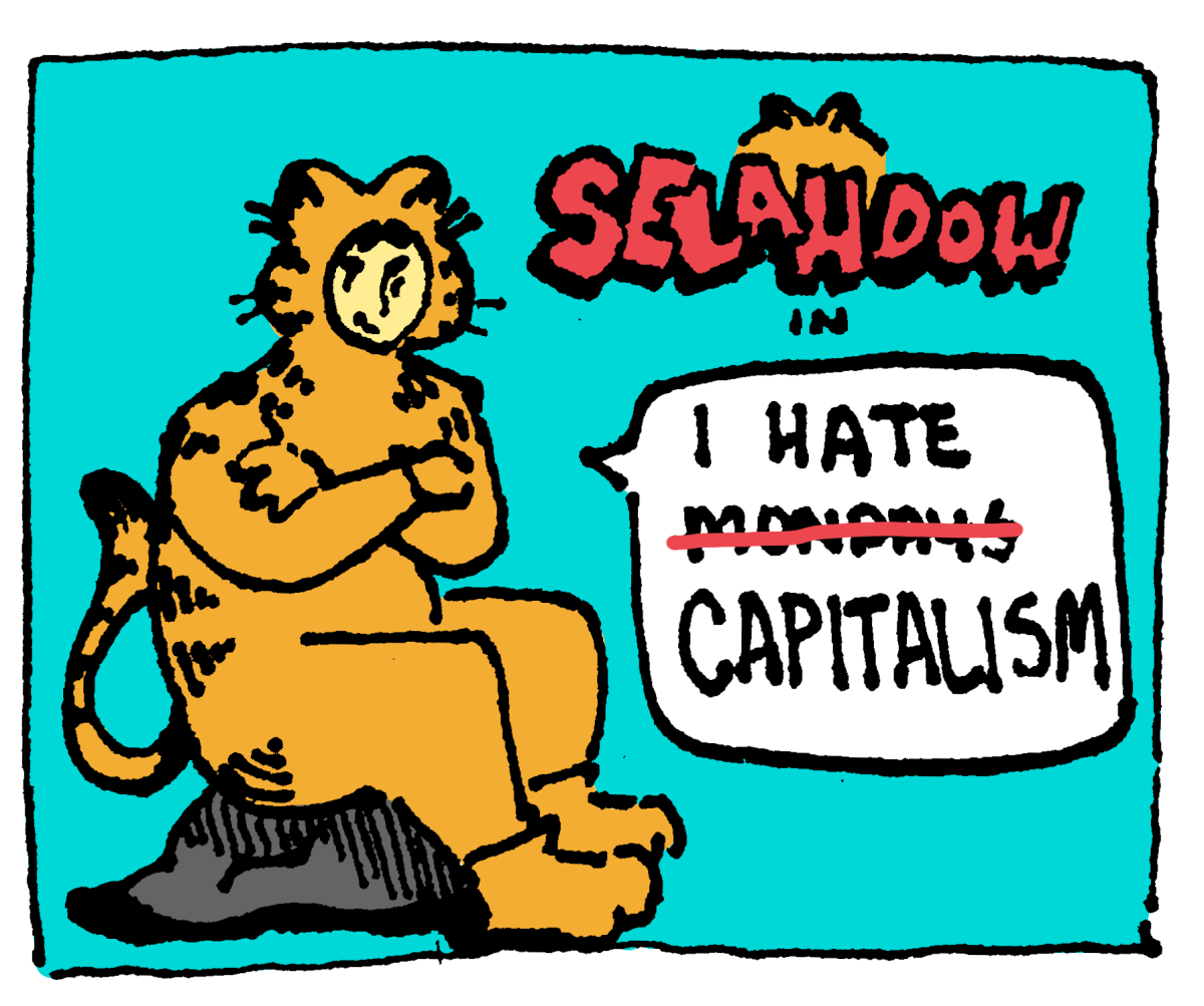 Cartoon of Copy Editor Selah Dow dressed as Garfield