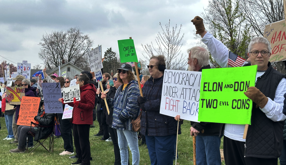 Protesters at the Hands Off rally in Galesburg
