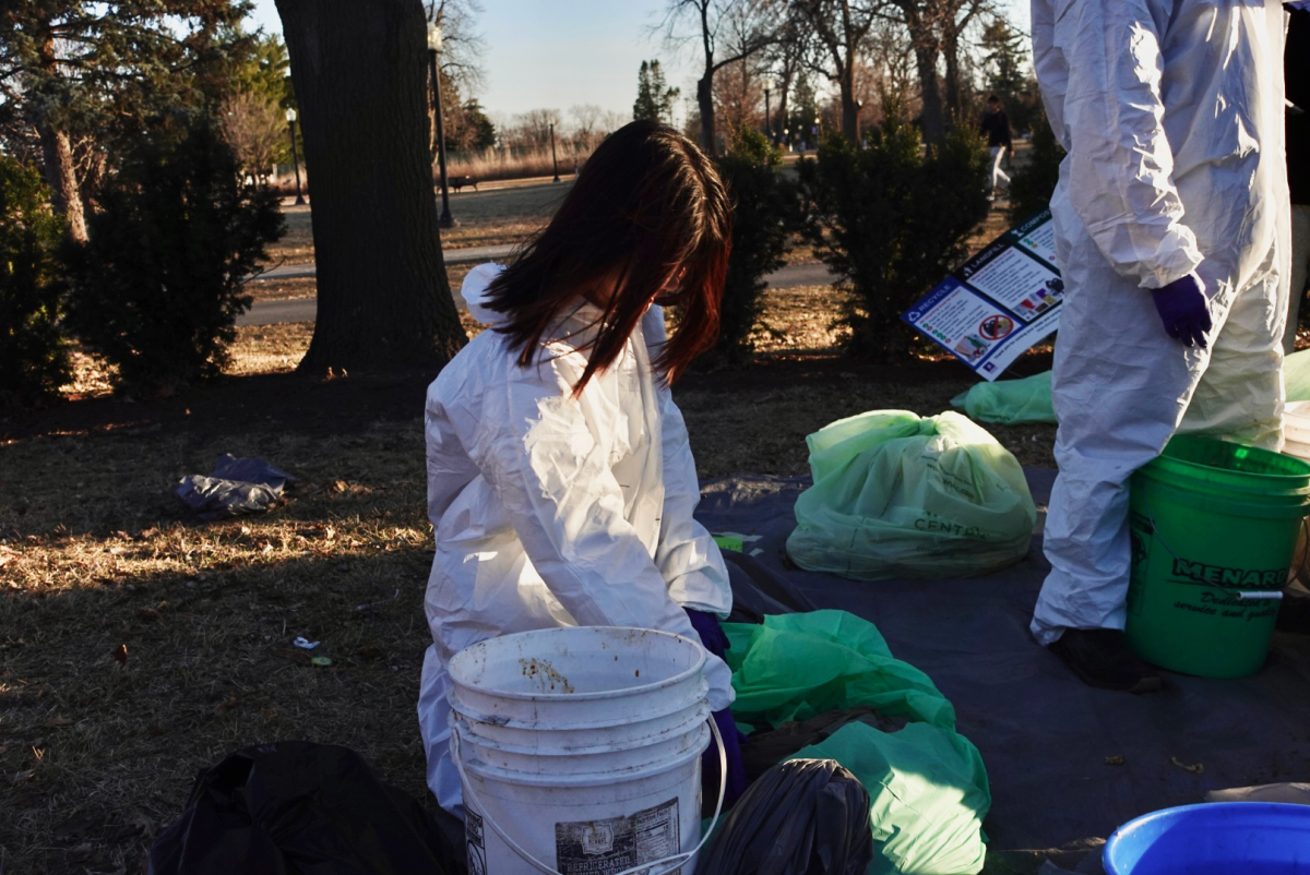 Koharu Kuchii sorts waste at the Feb. 25 audit.